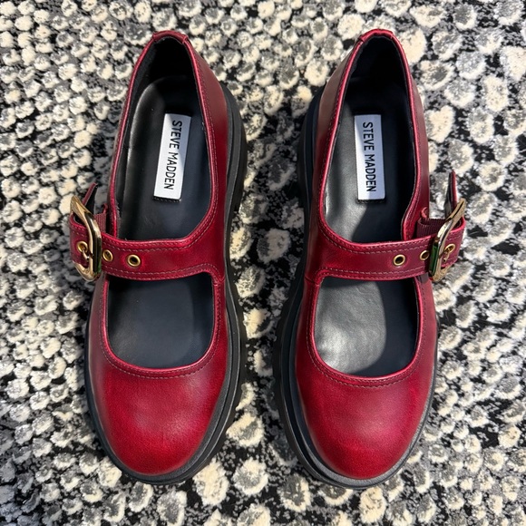Steve Madden Lyndon Leather Mary Jane Loafers | size 7.5 | Burgundy - Picture 2 of 8